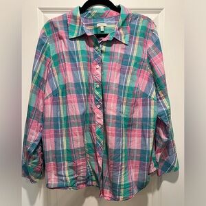 Talbots Plaid Lightweight Button-up Top 2X